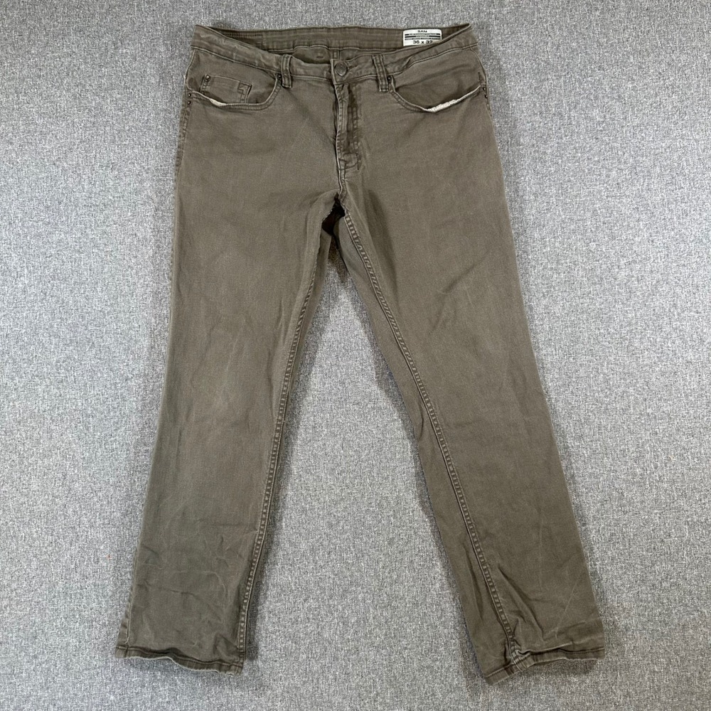 Buffalo Pants Mens 36 Sam Slim Straight Stretch Olive Brown Attribute